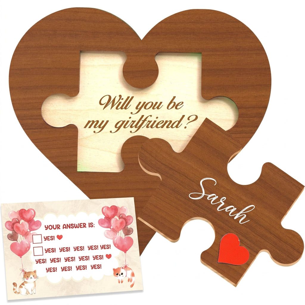 Personalized Wooden Heart Proposal Puzzle Sign with Card