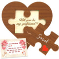 Personalized Wooden Heart Proposal Puzzle Sign with Card