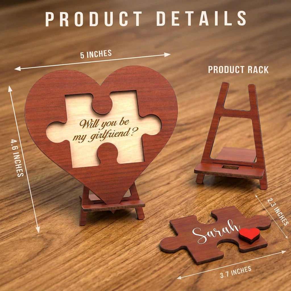 Personalized Wooden Heart Proposal Puzzle Sign with Card