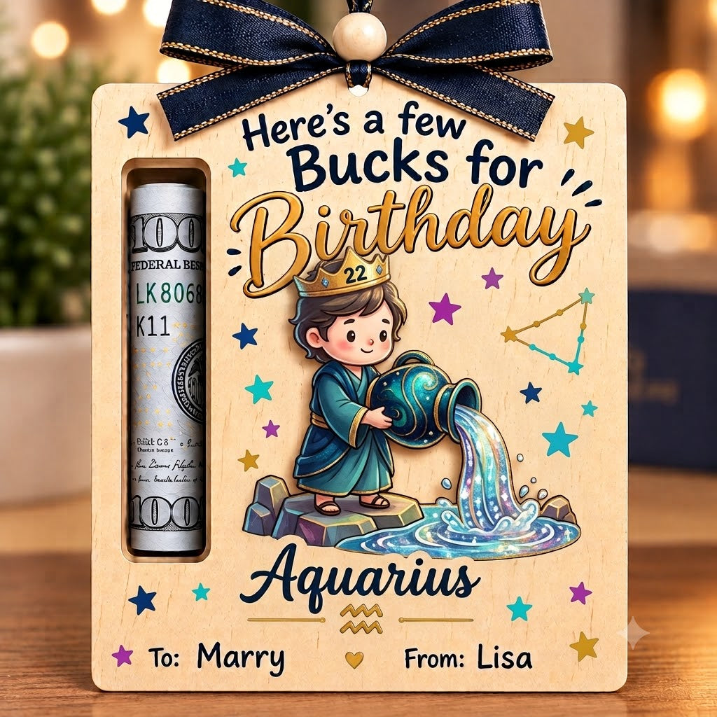 Wooden Birthday Money Holder – Zodiac Cash Gift for Birthdays