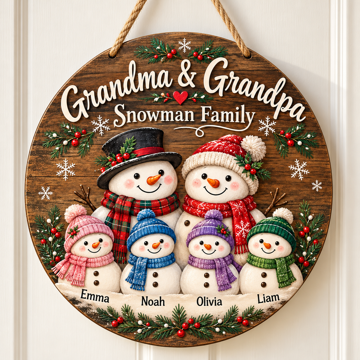 Personalized Snowman Family Door Sign – Christmas Gift for Grandparents