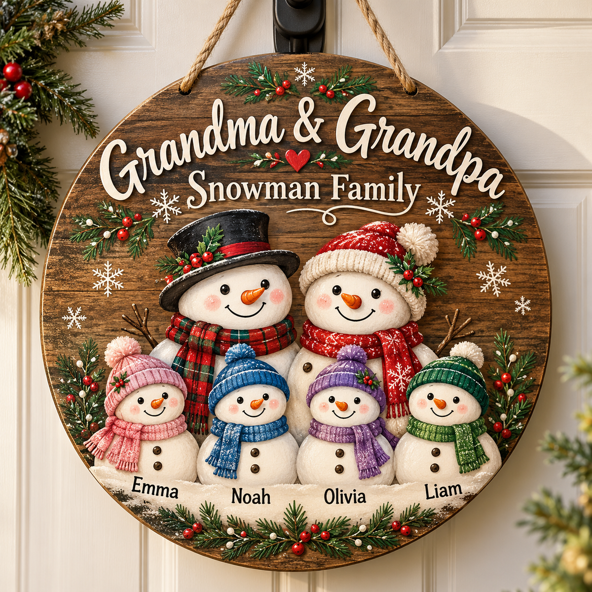 Personalized Snowman Family Door Sign – Christmas Gift for Grandparents