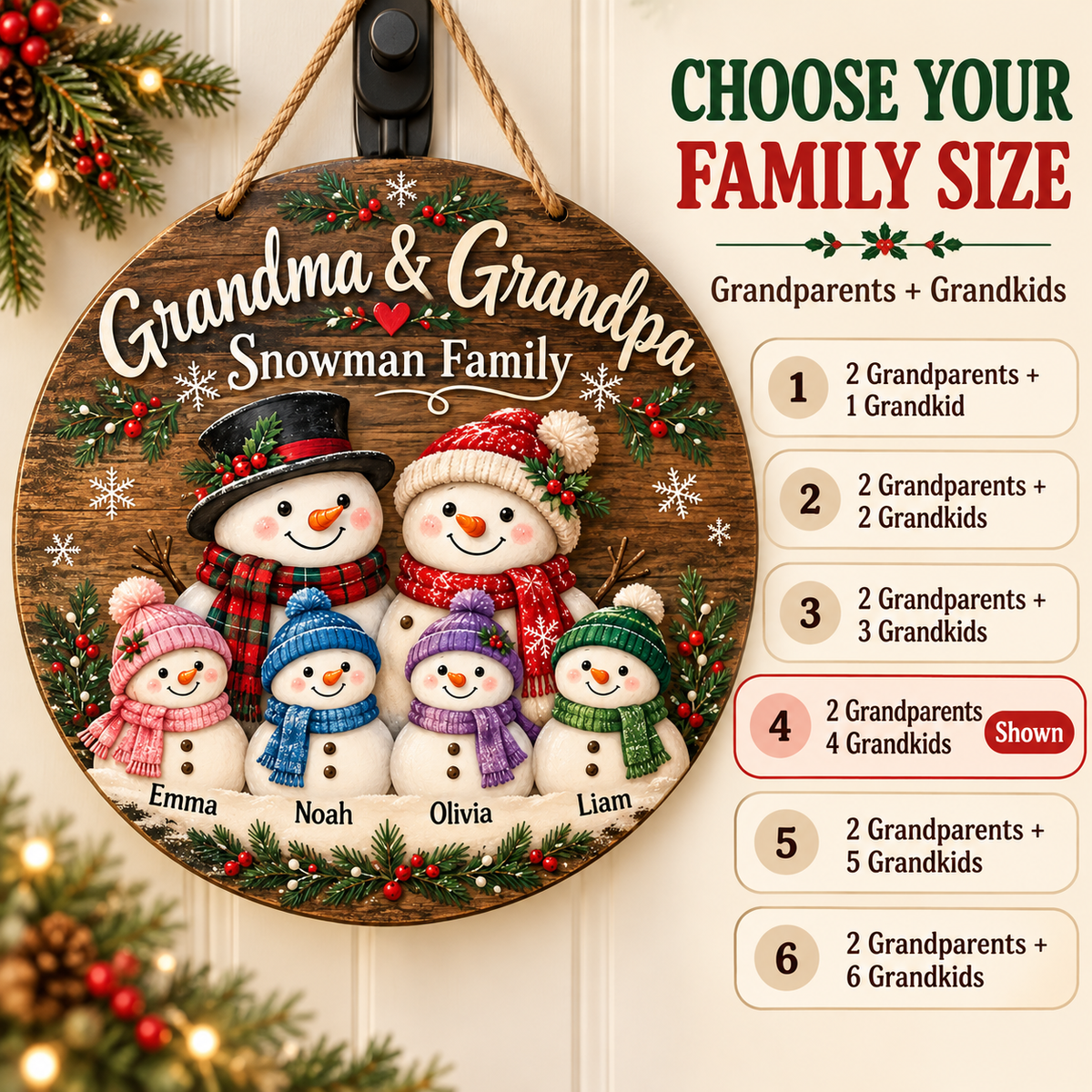 Personalized Snowman Family Door Sign – Christmas Gift for Grandparents