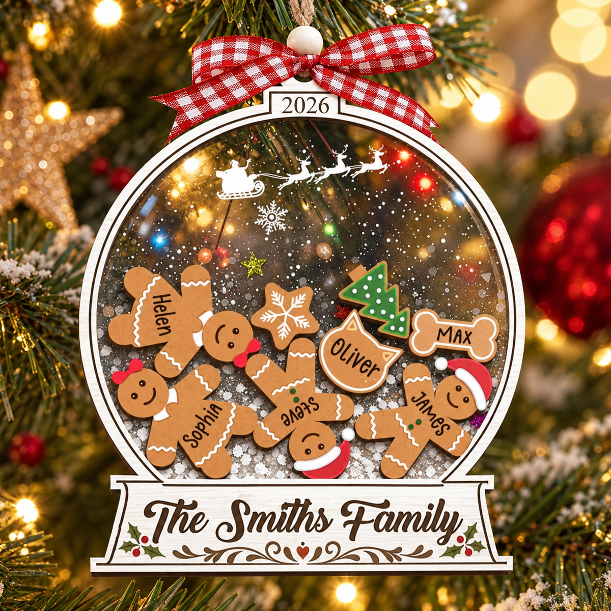 Personalized Family Christmas Ornament – Gingerbread Snow Globe