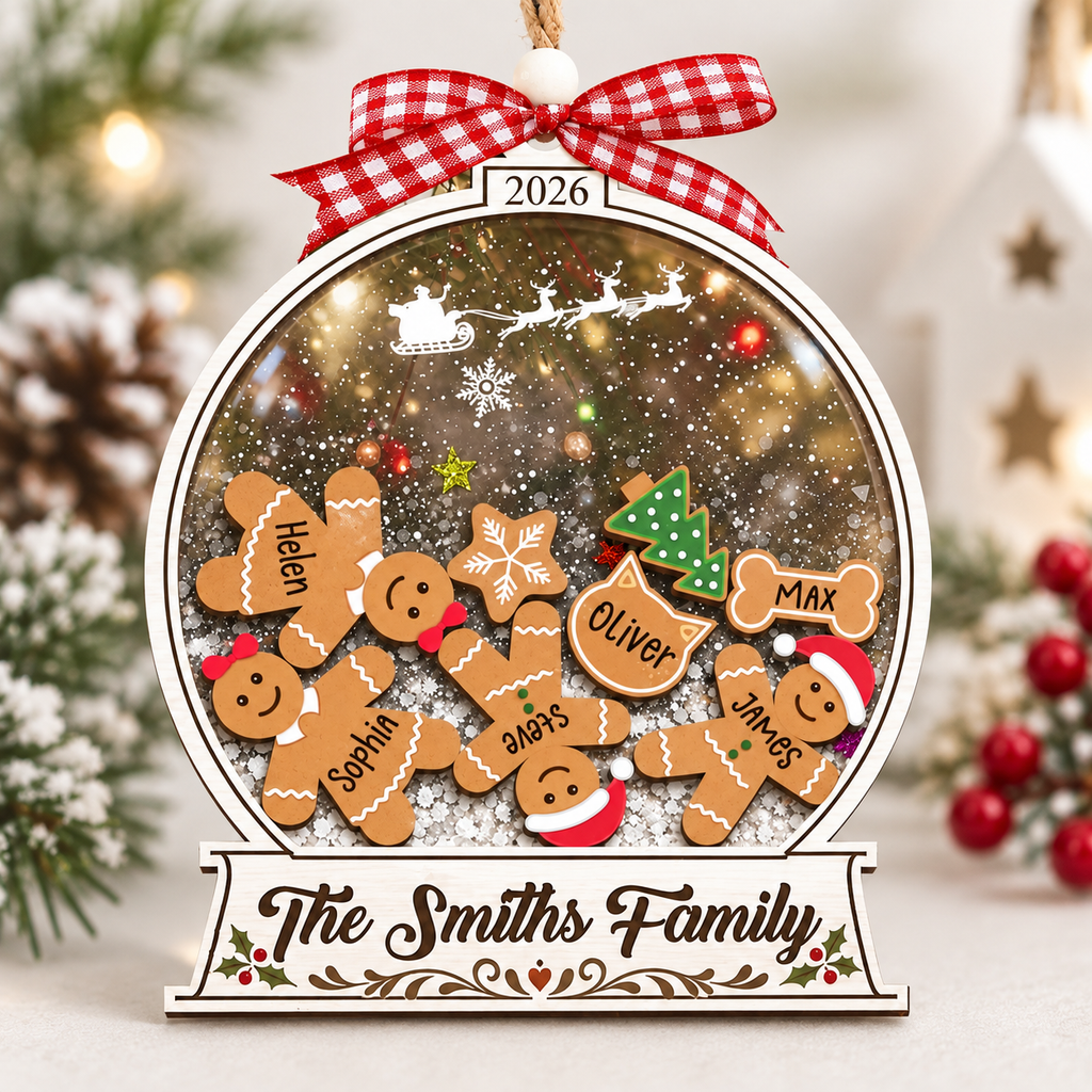 Personalized Family Christmas Ornament – Gingerbread Snow Globe