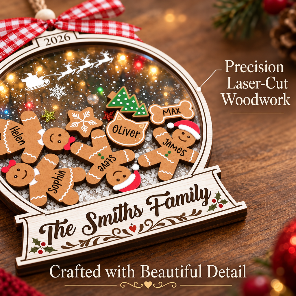 Personalized Family Christmas Ornament – Gingerbread Snow Globe