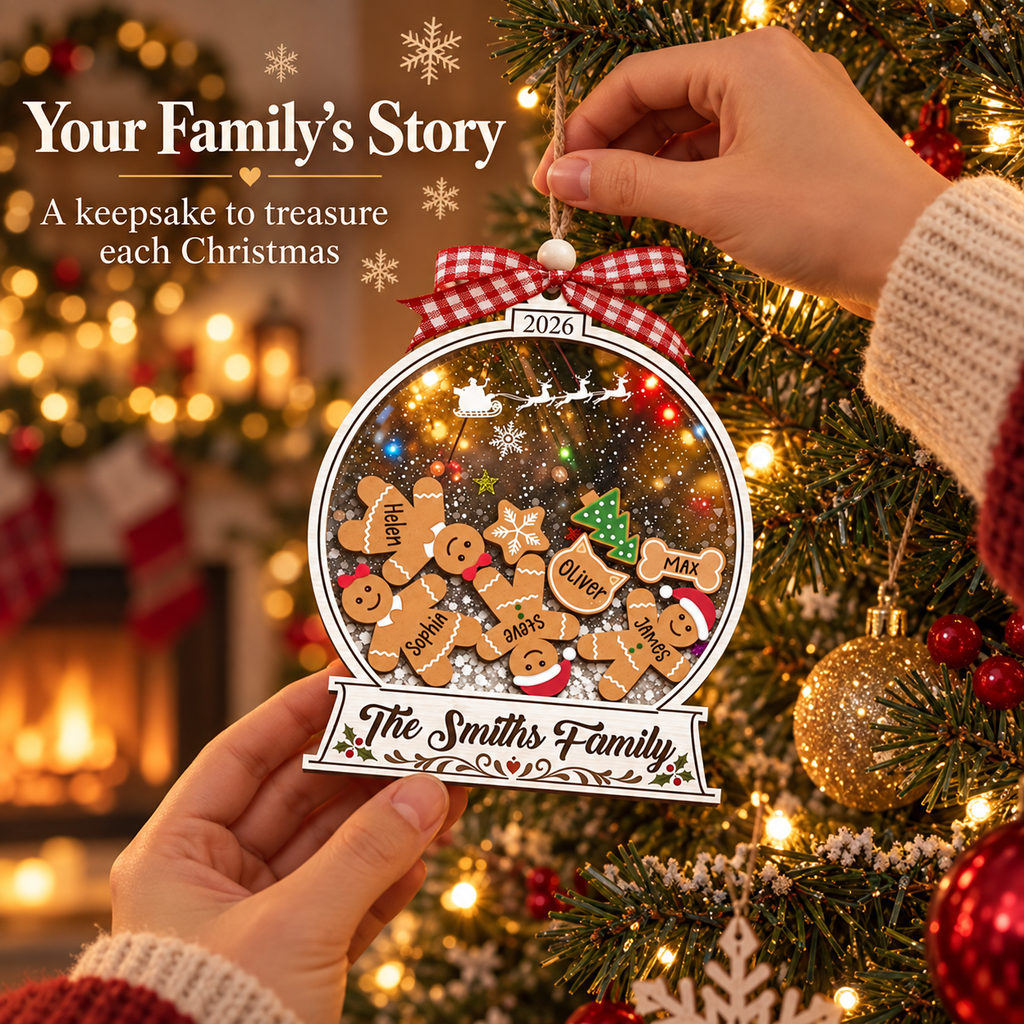 Personalized Family Christmas Ornament – Gingerbread Snow Globe