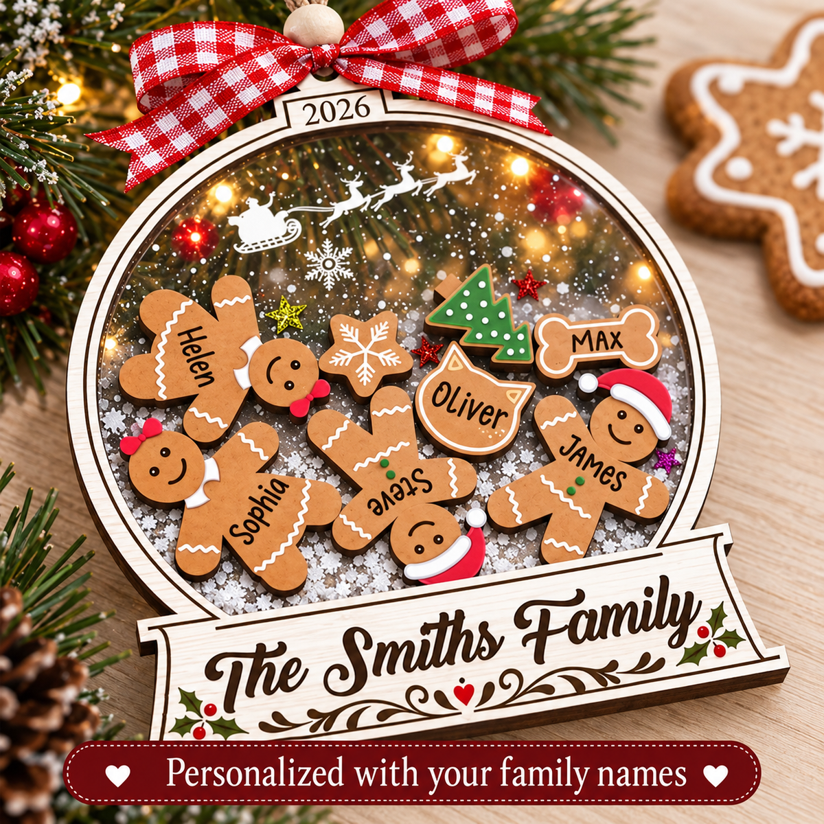 Personalized Family Christmas Ornament – Gingerbread Snow Globe