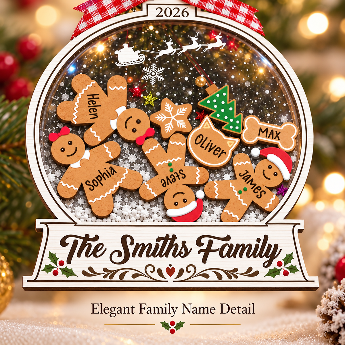Personalized Family Christmas Ornament – Gingerbread Snow Globe