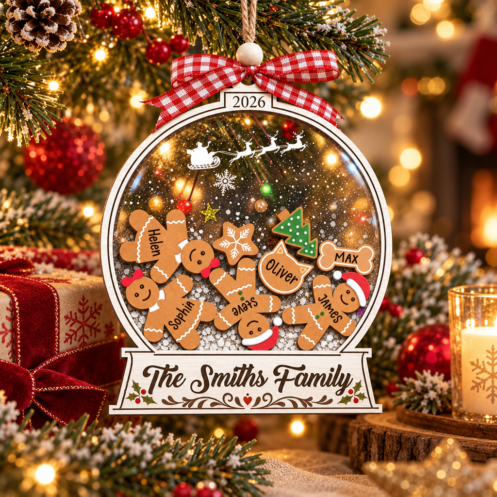Personalized Family Christmas Ornament – Gingerbread Snow Globe