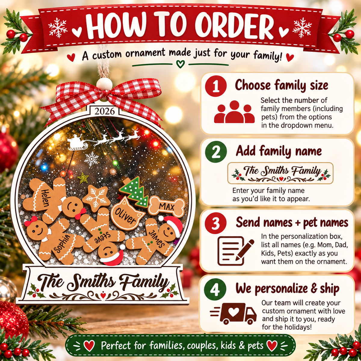 Personalized Family Christmas Ornament – Gingerbread Snow Globe