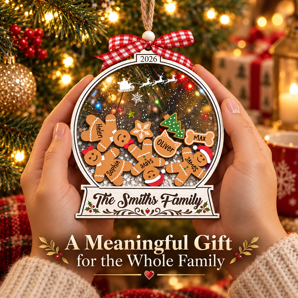 Personalized Family Christmas Ornament – Gingerbread Snow Globe