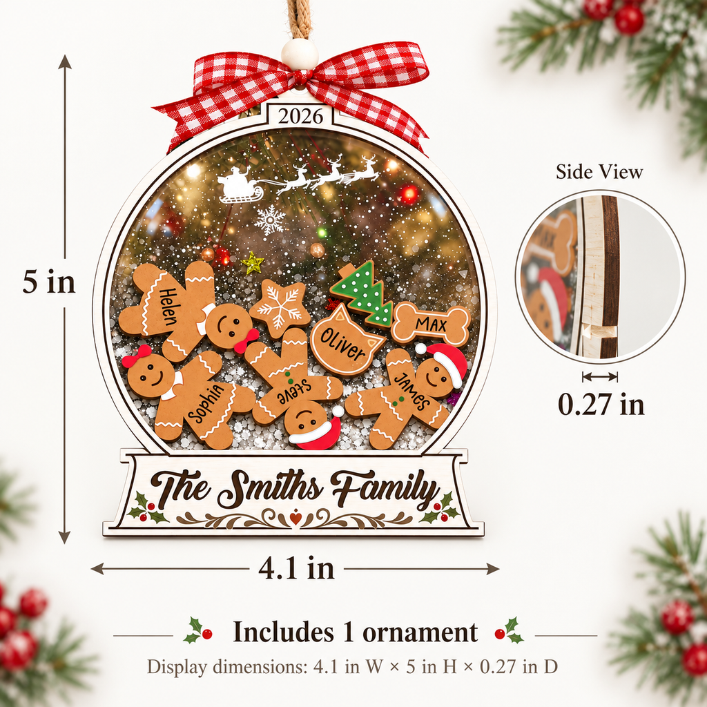 Personalized Family Christmas Ornament – Gingerbread Snow Globe
