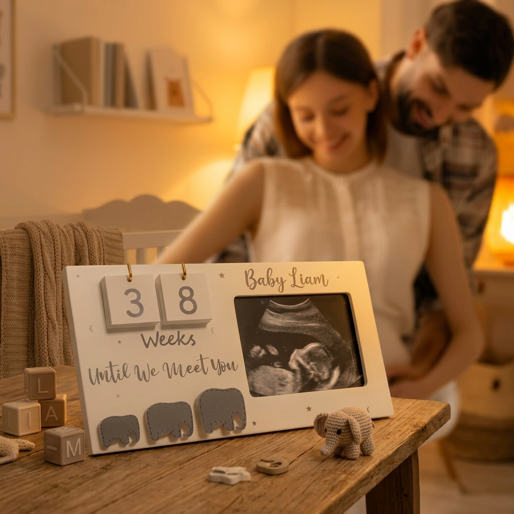 Sonogram Photo Frame with Baby Countdown Weeks