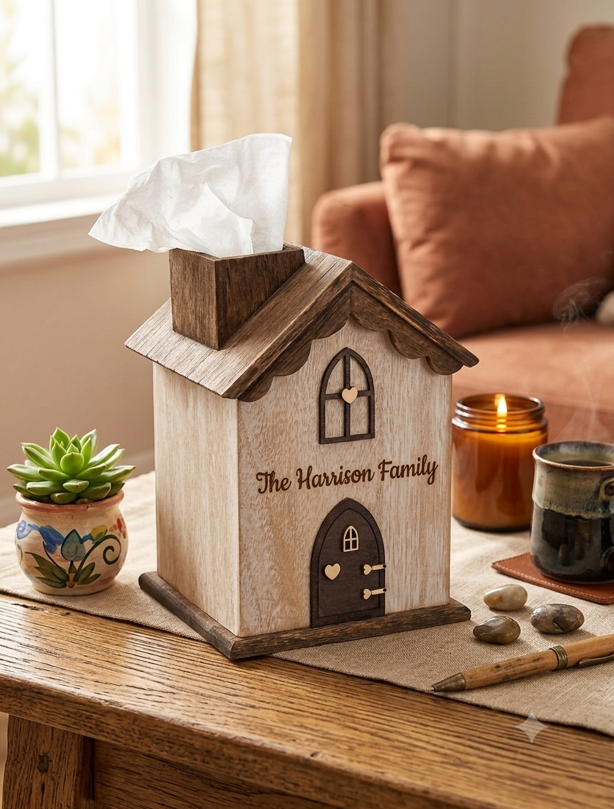 Farmhouse Wooden Square Tissue Box Cover
