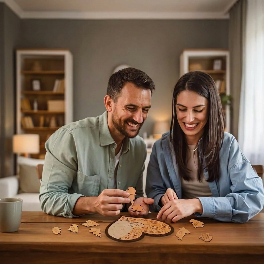 Personalized Wooden Heart Puzzle Plaque - Custom Anniversary Gift for Couples