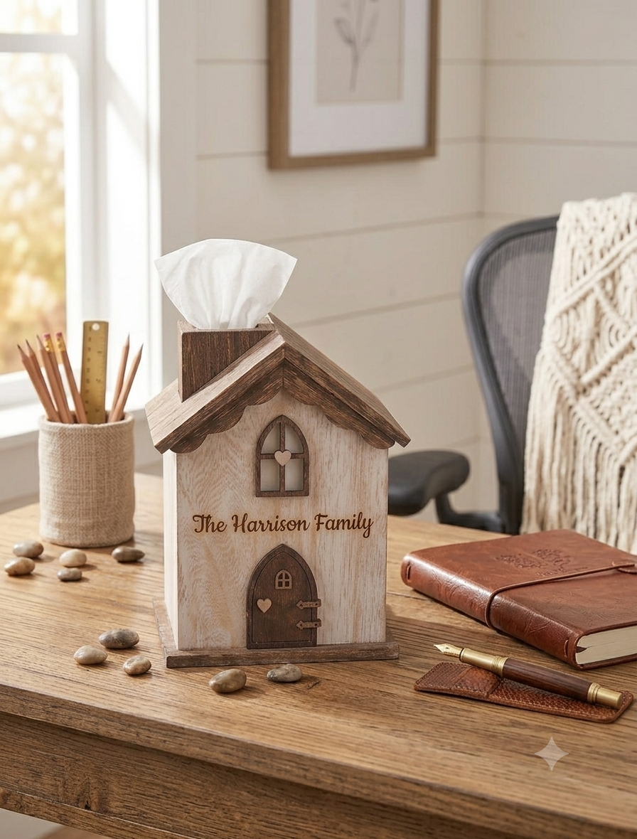 Farmhouse Wooden Square Tissue Box Cover