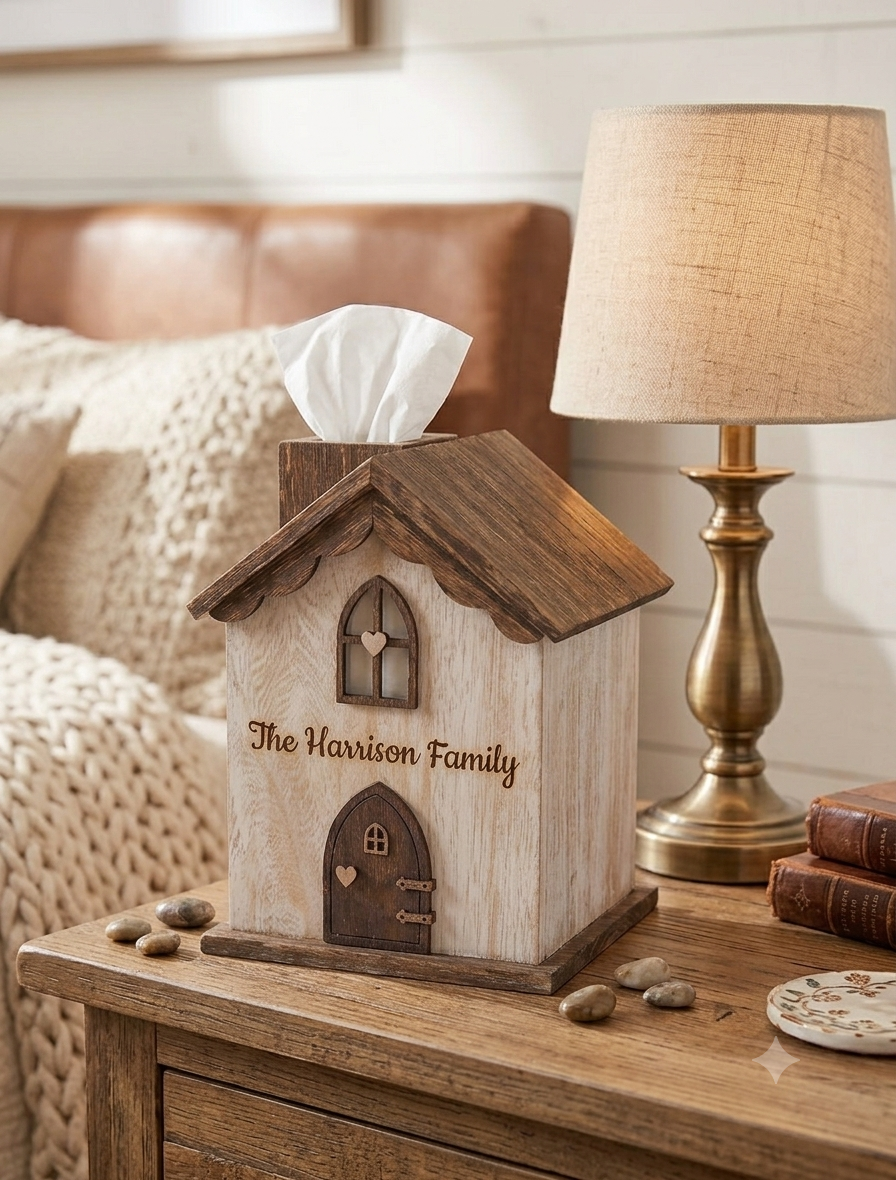 Farmhouse Wooden Square Tissue Box Cover