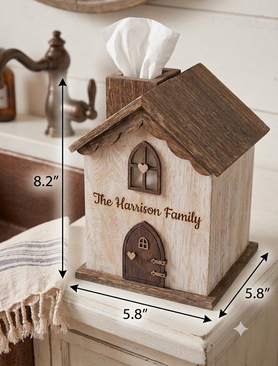 Farmhouse Wooden Square Tissue Box Cover