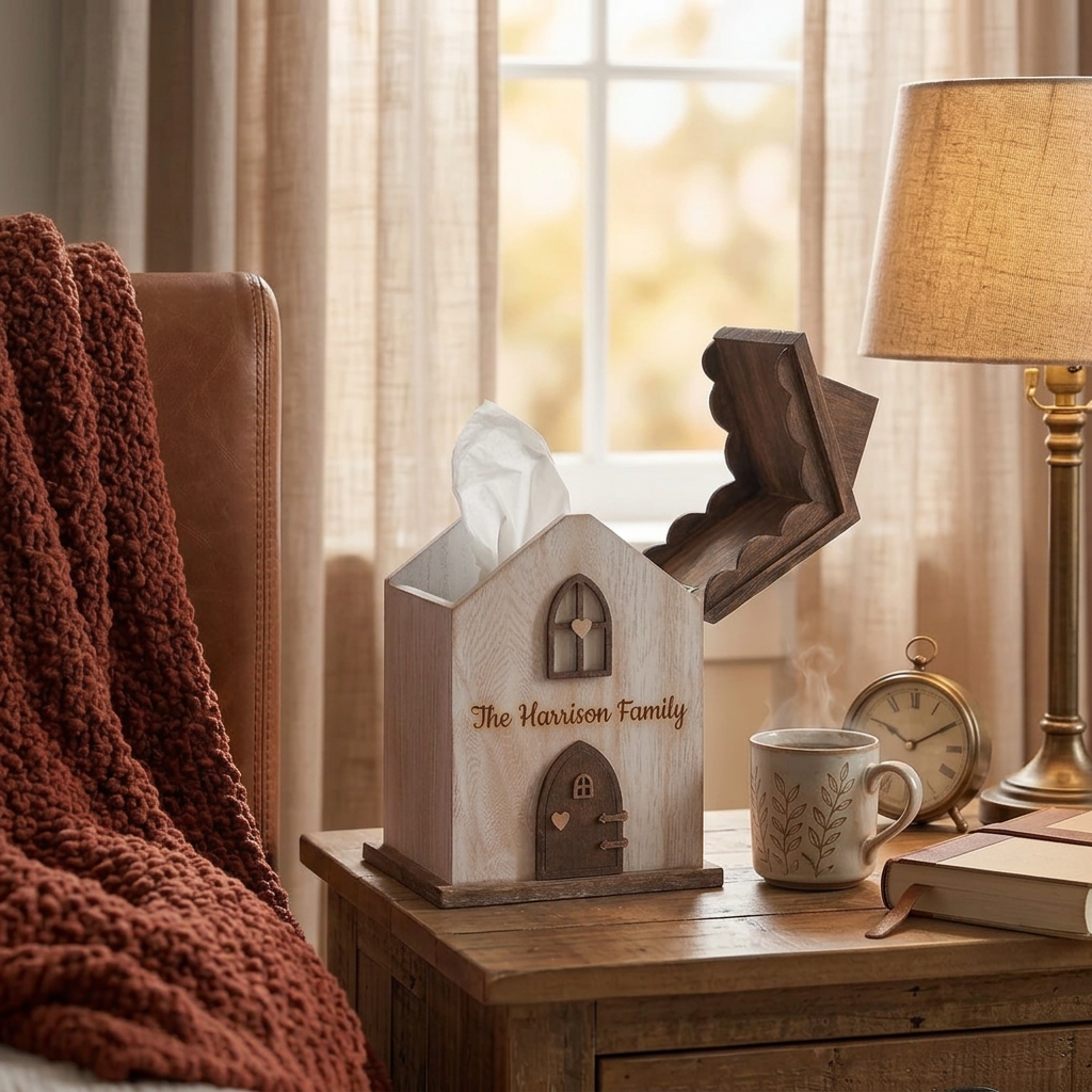 Farmhouse Wooden Square Tissue Box Cover