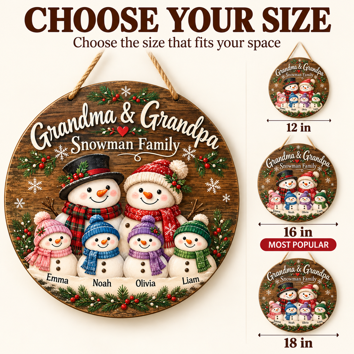 Personalized Snowman Family Door Sign – Christmas Gift for Grandparents