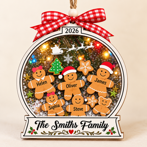 Personalized Family Christmas Ornament – Gingerbread Snow Globe
