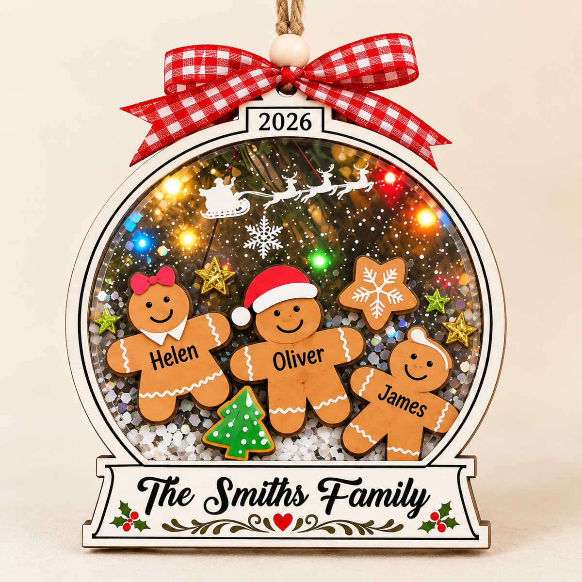 Personalized Family Christmas Ornament – Gingerbread Snow Globe