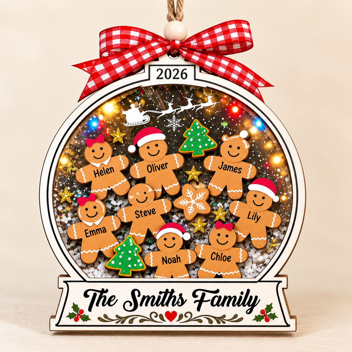 Personalized Family Christmas Ornament – Gingerbread Snow Globe