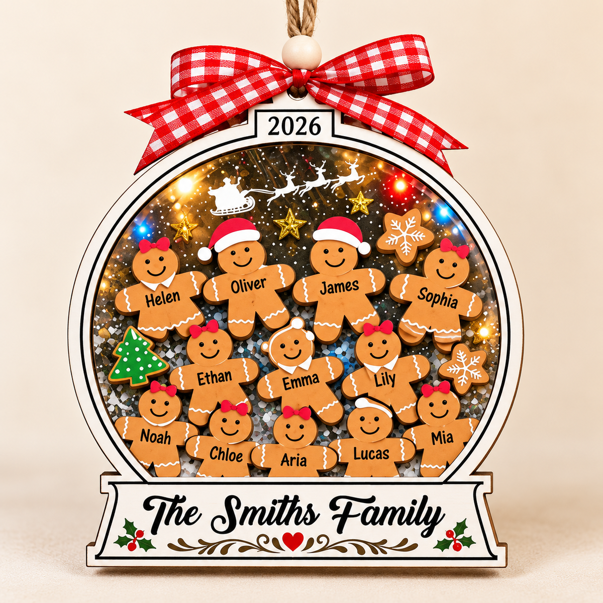 Personalized Family Christmas Ornament – Gingerbread Snow Globe