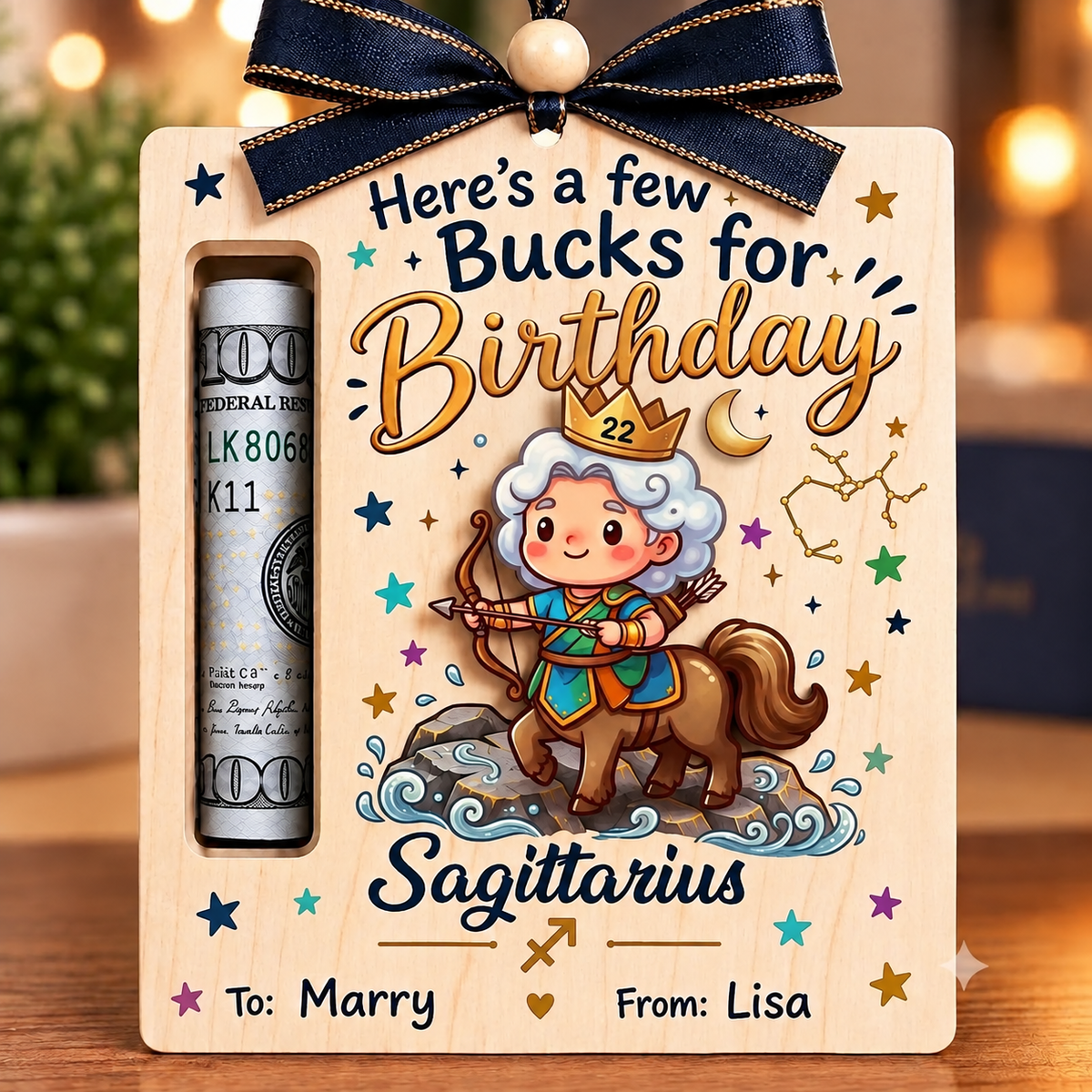 Wooden Birthday Money Holder – Zodiac Cash Gift for Birthdays