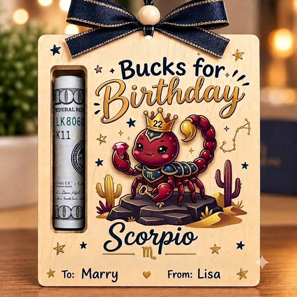 Wooden Birthday Money Holder – Zodiac Cash Gift for Birthdays