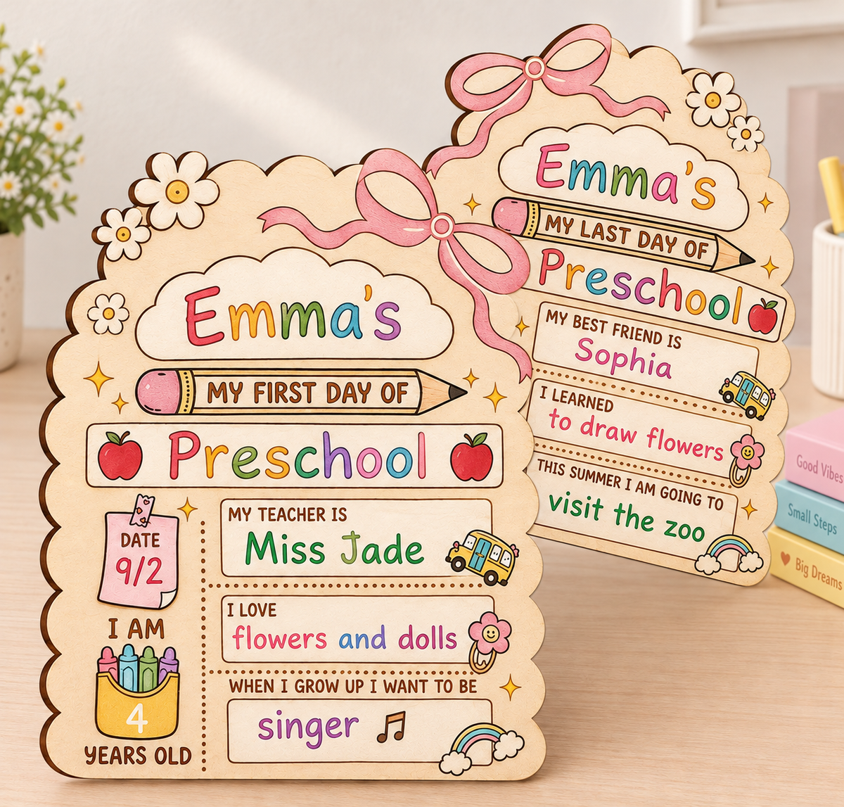 Personalized First Day of School Sign – Reusable Wooden School Milestone Board