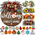 Personalized Interchangeable Welcome Sign for Front Door – 4 Seasonal Wreaths & 18 Changeable Icons
