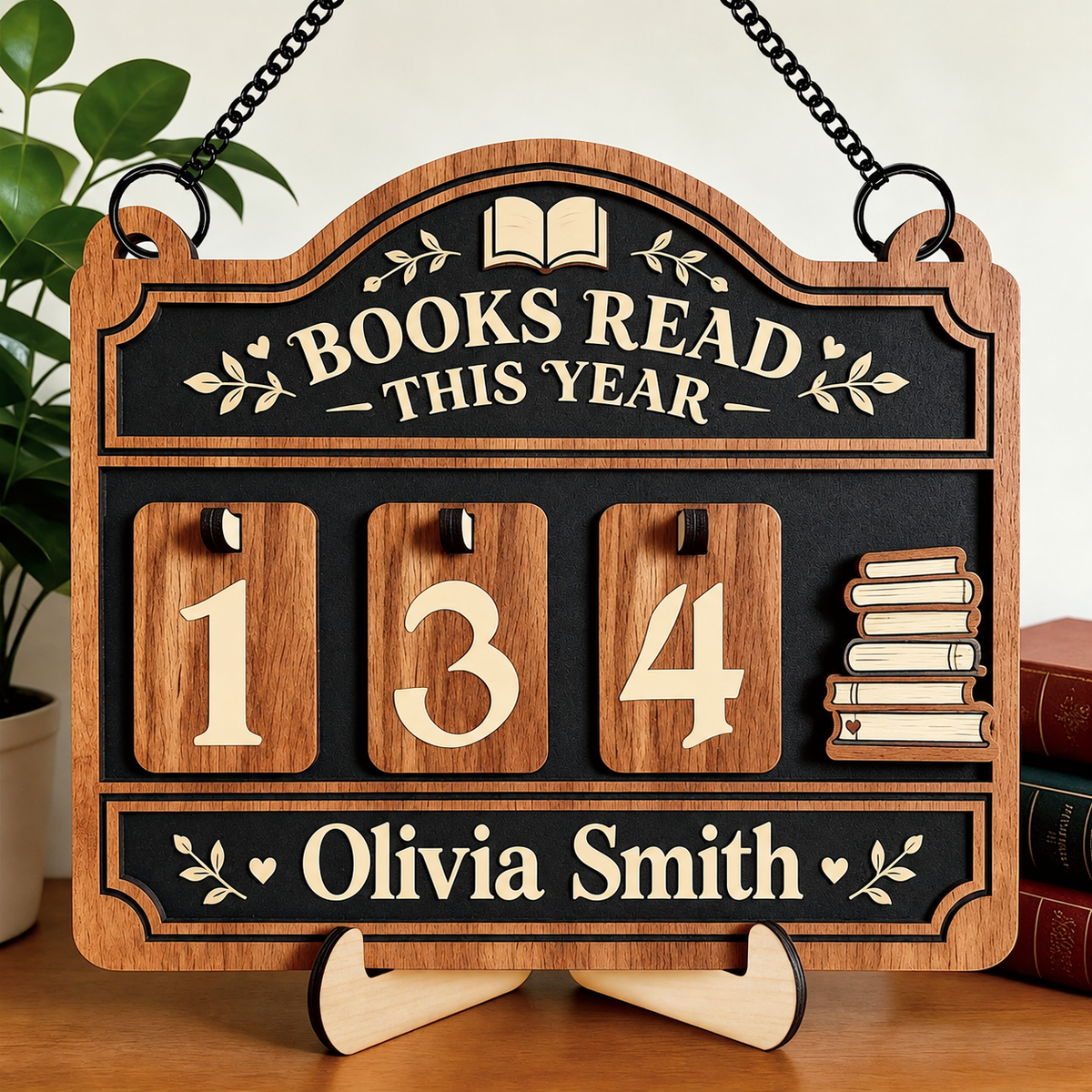 Personalized Books Read This Year Tracker – Custom Wooden Book Counter Sign for Book Lovers