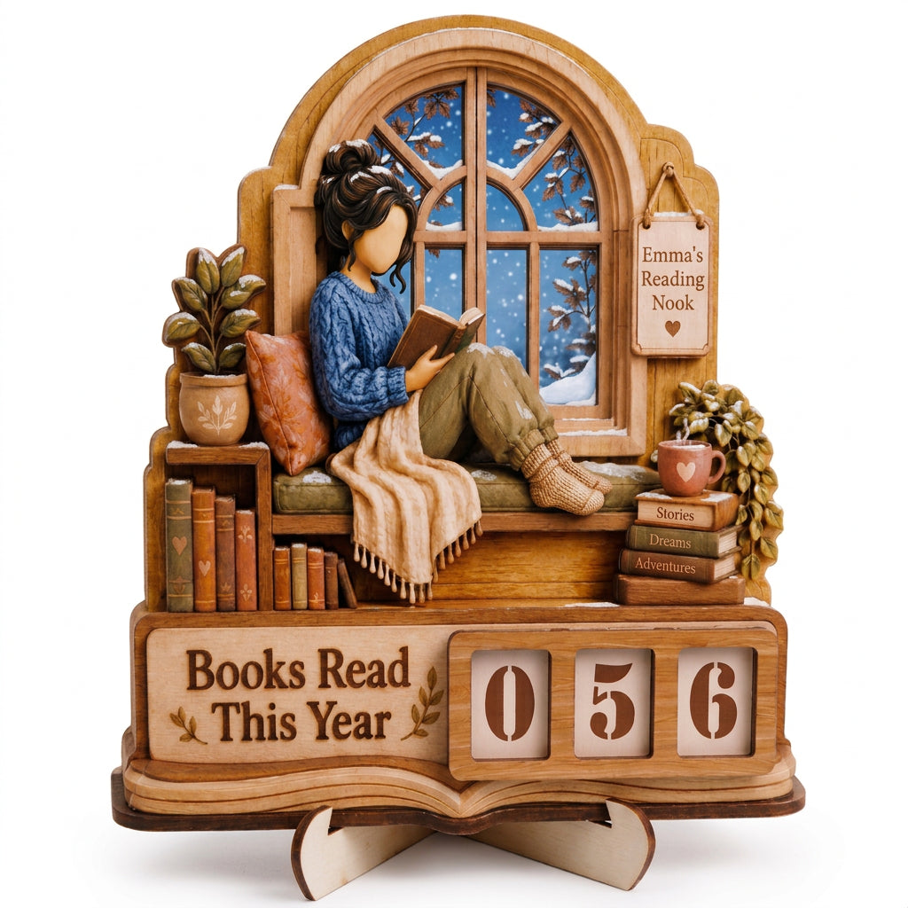 Personalized Wooden Book Tracker Counter Plaque