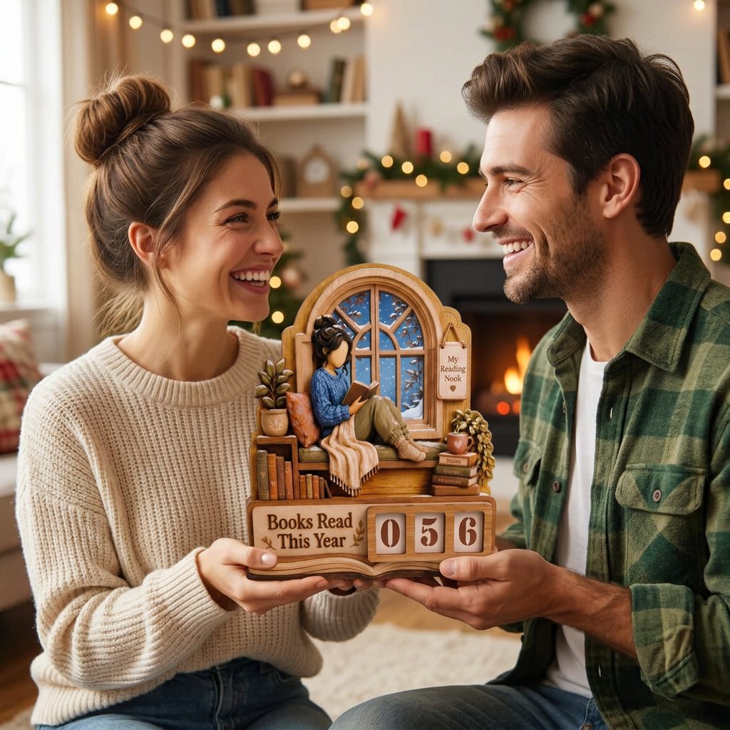 Personalized Wooden Book Tracker Counter Plaque