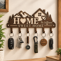 Personalized Mountain Wooden Key Holder for Wall - Custom Family Name Key Hanger & Elegant Entryway Home Decor (Functional & Stylish)
