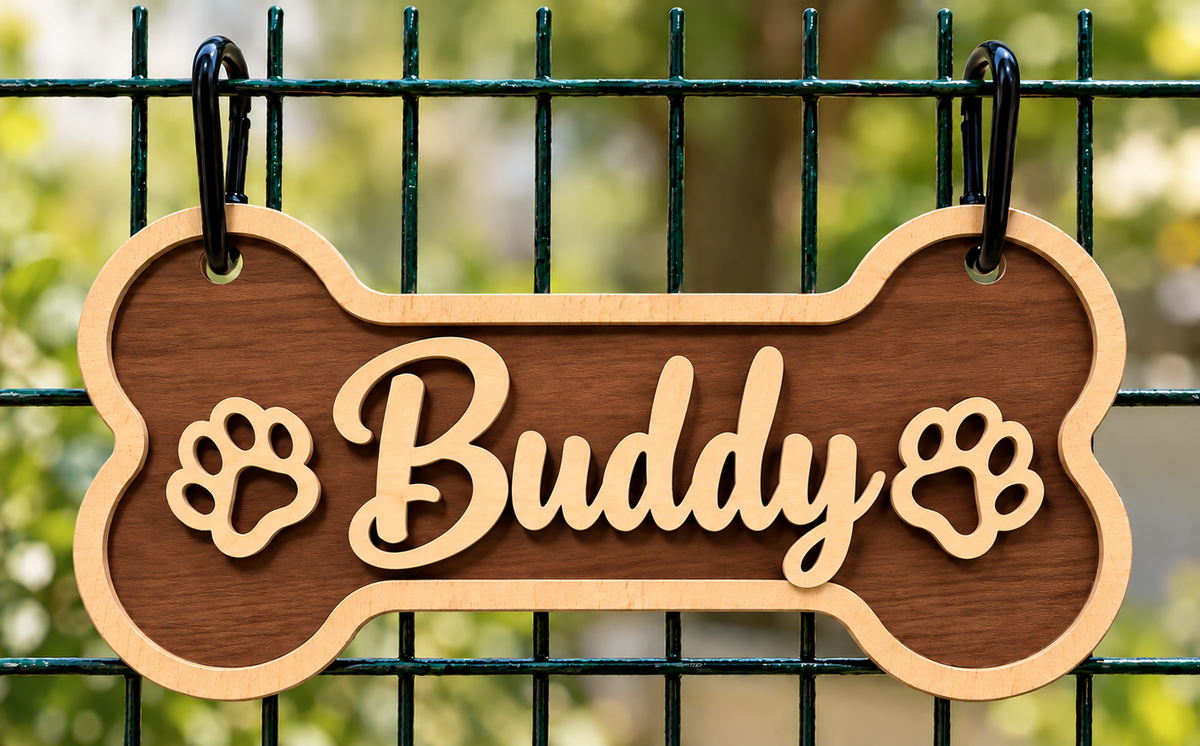 Personalized Wooden Dog Bone Name Sign – Custom Dog Crate Nameplate