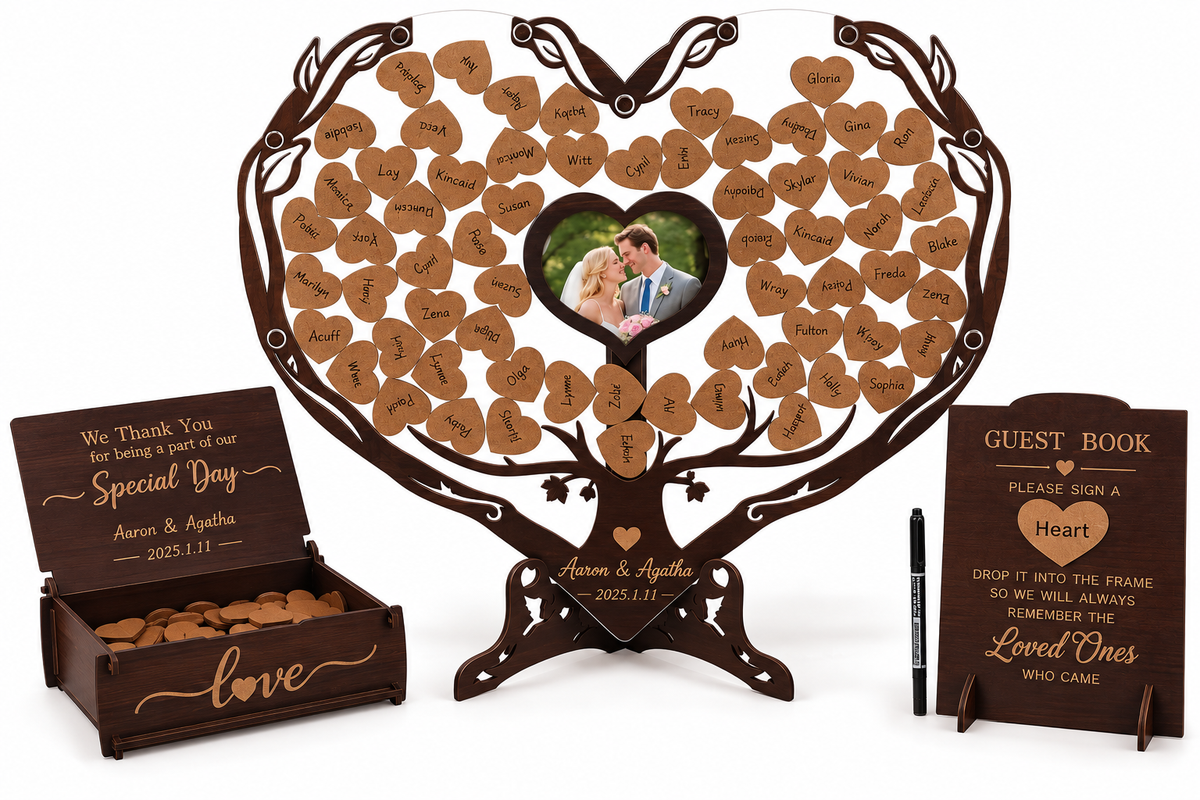 Wedding Guest Book - Heart Guest Book Alternative with Wooden Drop Box