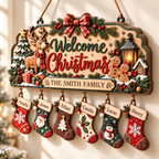 Personalized Christmas Family Stocking Sign – 3D Layered Wood Decor