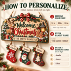 Personalized Christmas Family Stocking Sign – 3D Layered Wood Decor