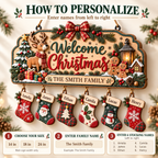 Personalized Christmas Family Stocking Sign – 3D Layered Wood Decor