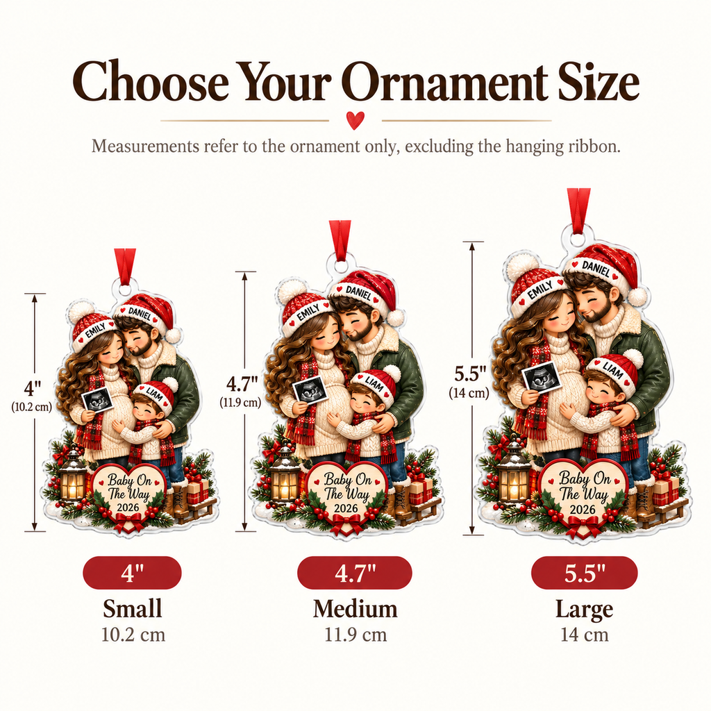 Radatrix Baby On The Way Christmas Ornament size guide