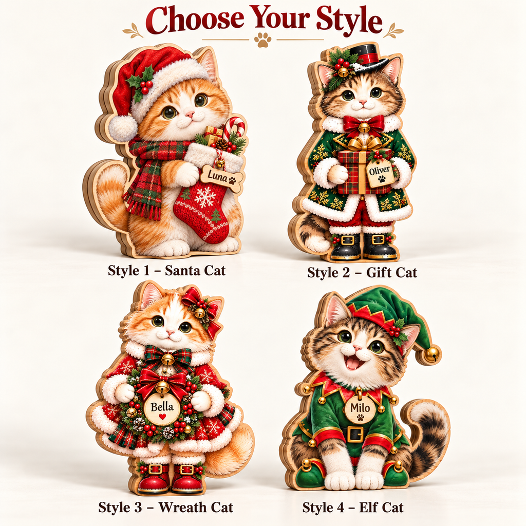 Personalized Christmas Cat Wooden Block — 02 choose style