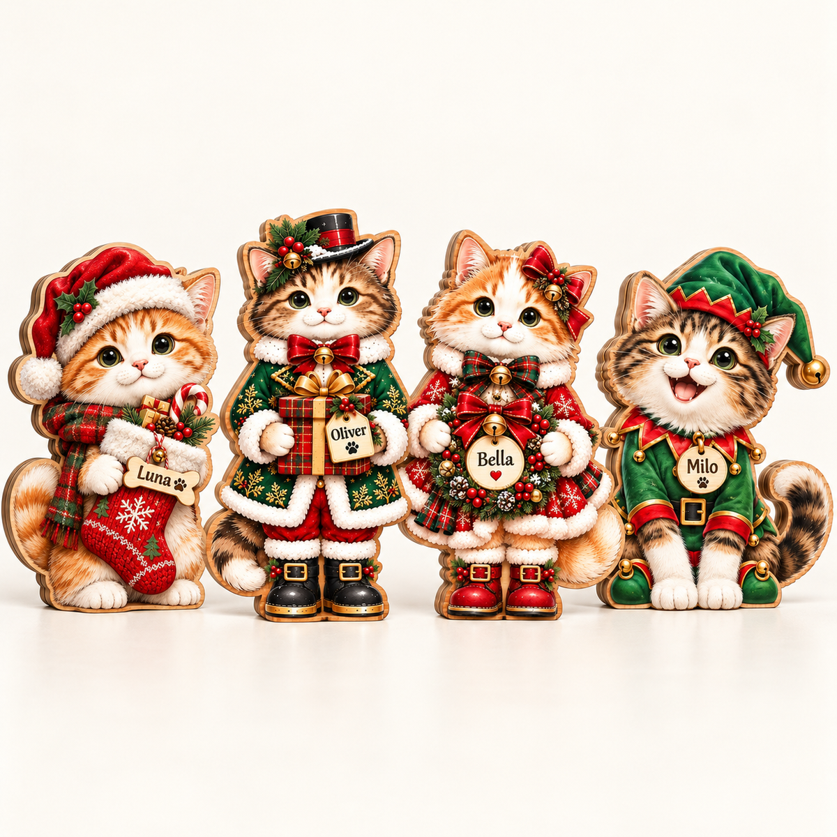 Personalized Christmas Cat Wooden Block — 03 clean front