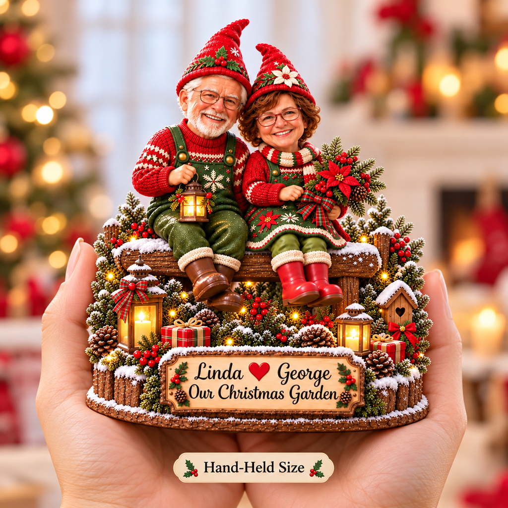Personalized Christmas Garden Gnome Couple 03 handheld