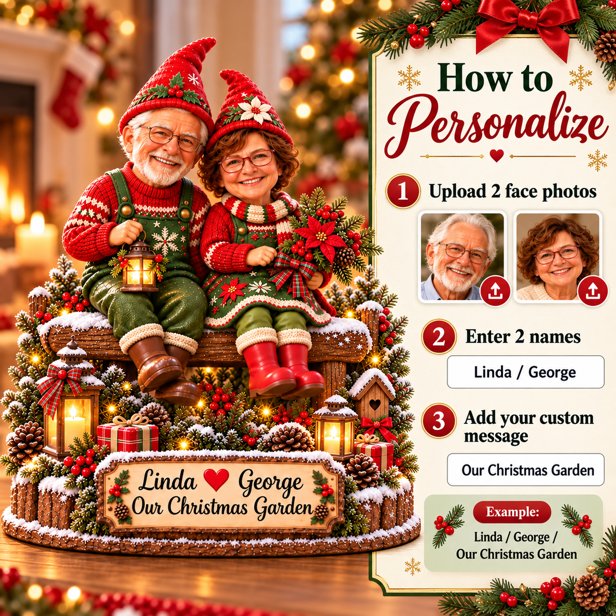 Personalized Christmas Garden Gnome Couple 06 personalize