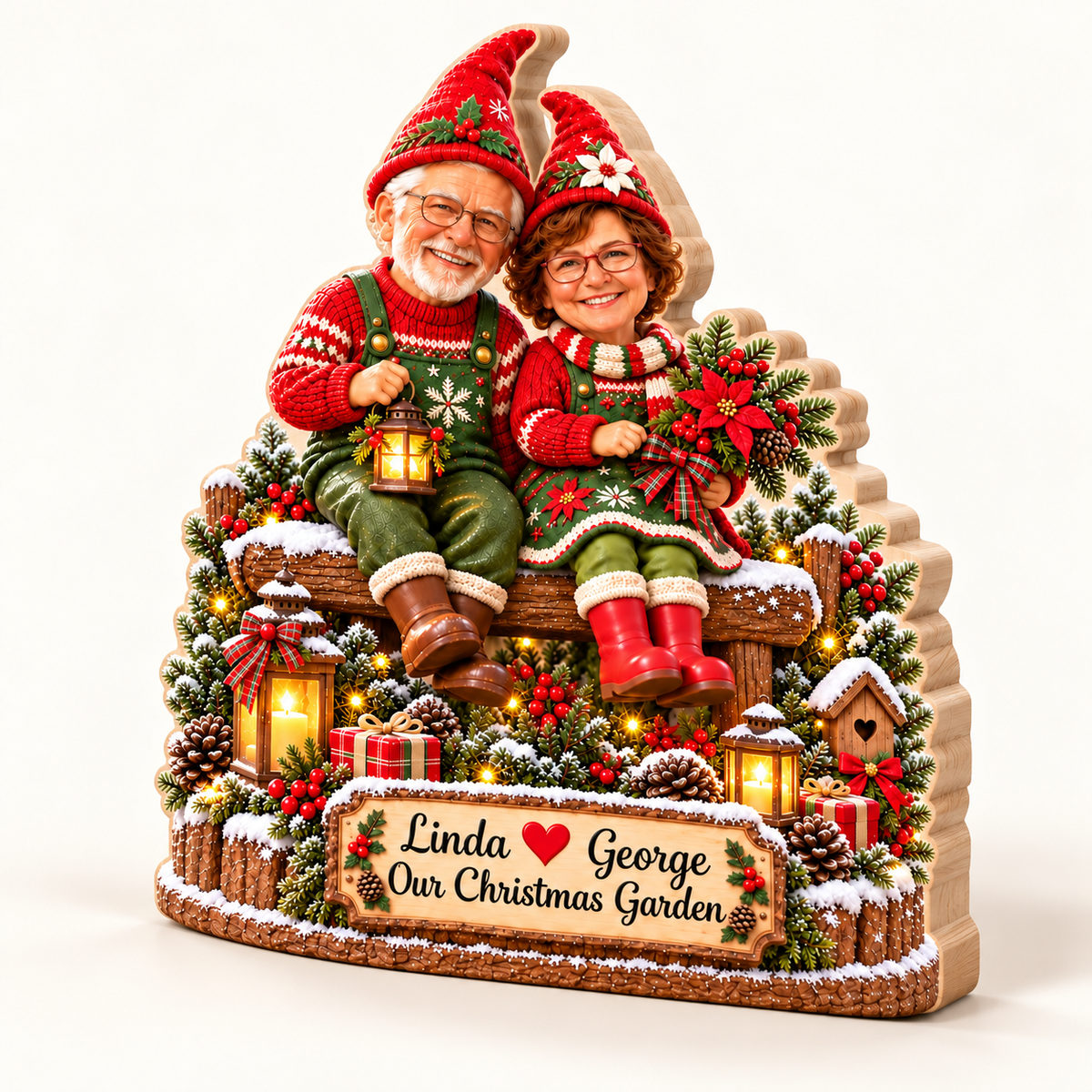 Christmas Garden Gnome Wooden Block silhouette
