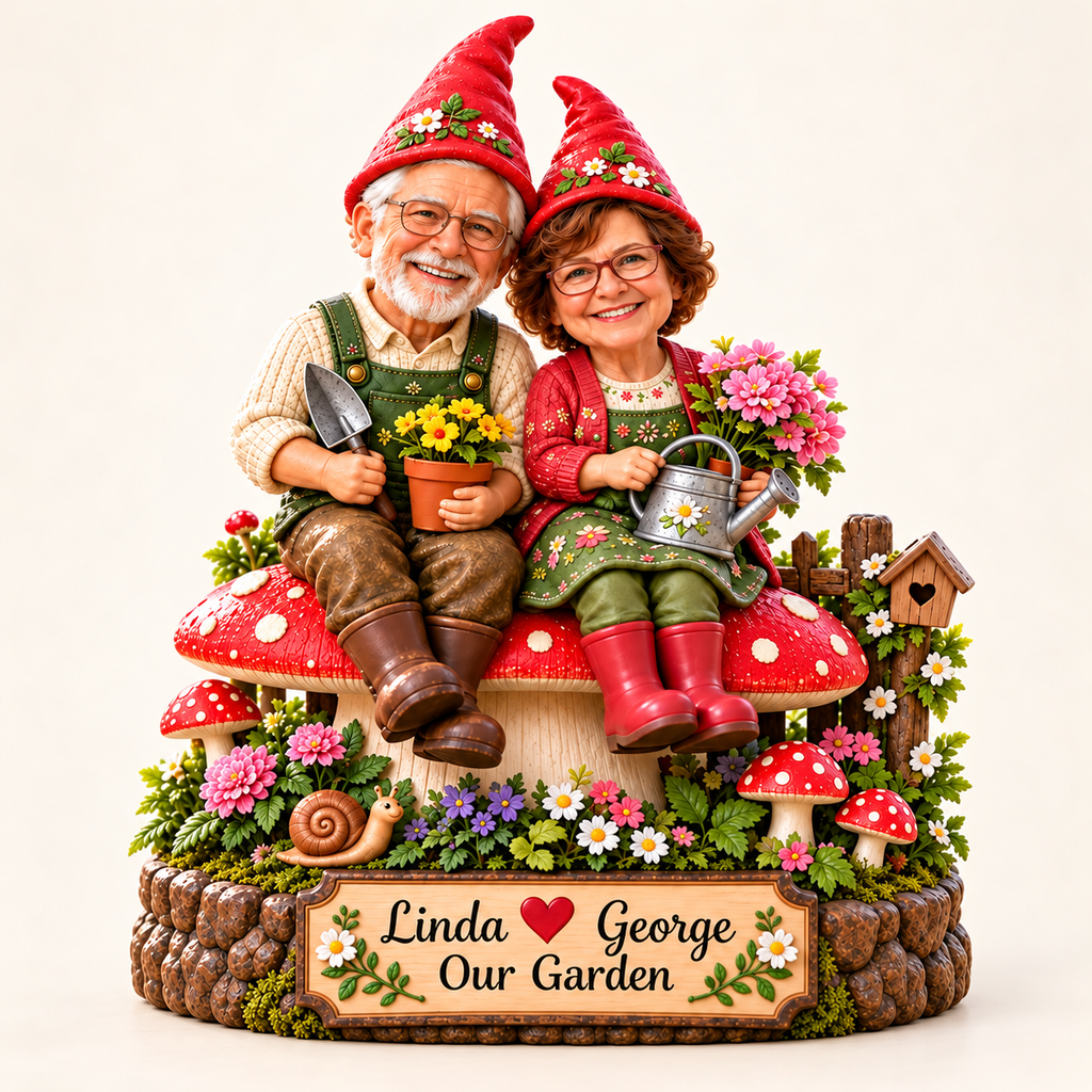 Personalized garden gnome couple 02 clean front