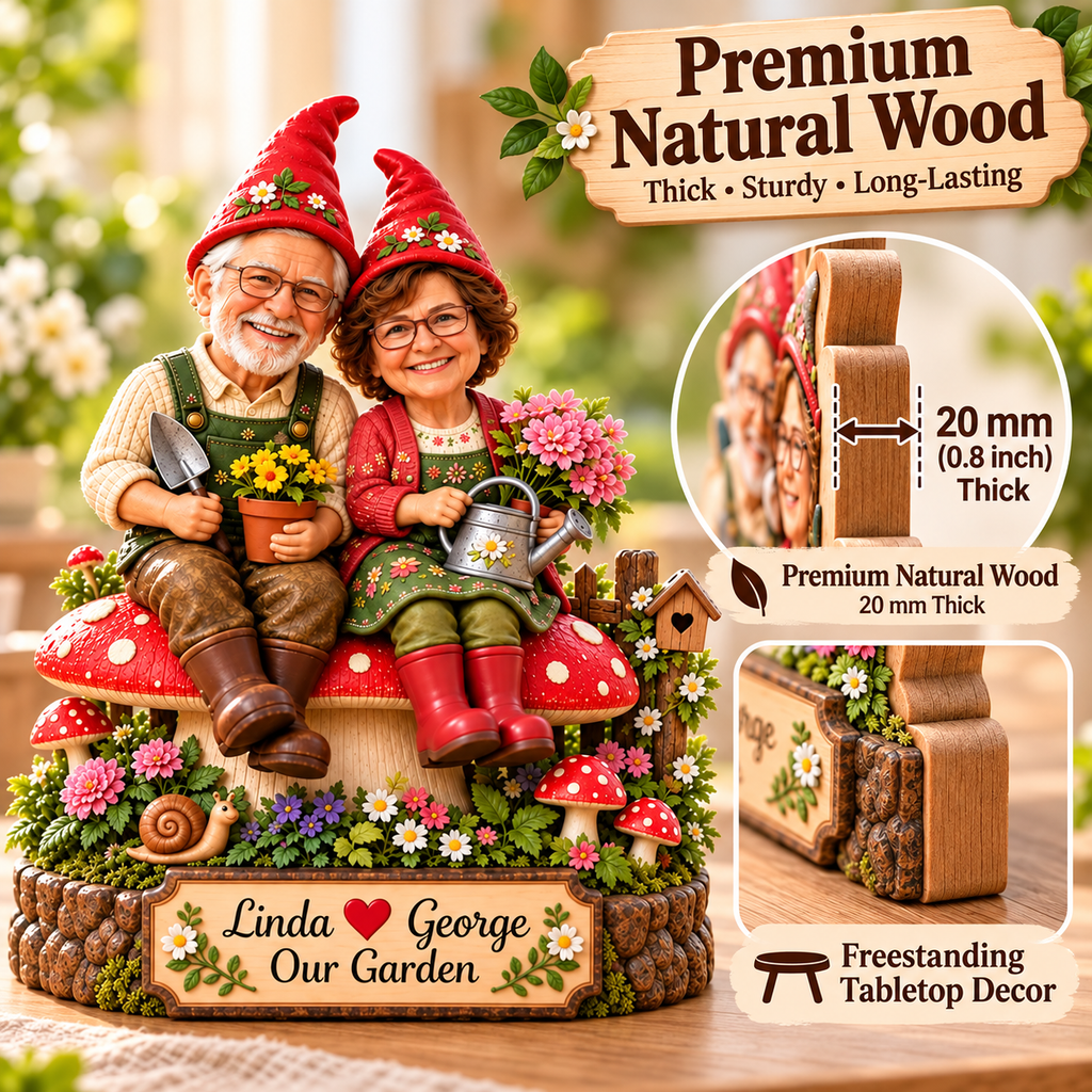 Personalized garden gnome couple 04 wood detail